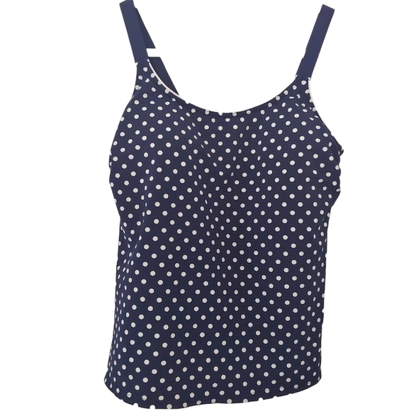 Lands End Navy White Polka Dot Tankini Top Size 12D - Picture 1 of 7
